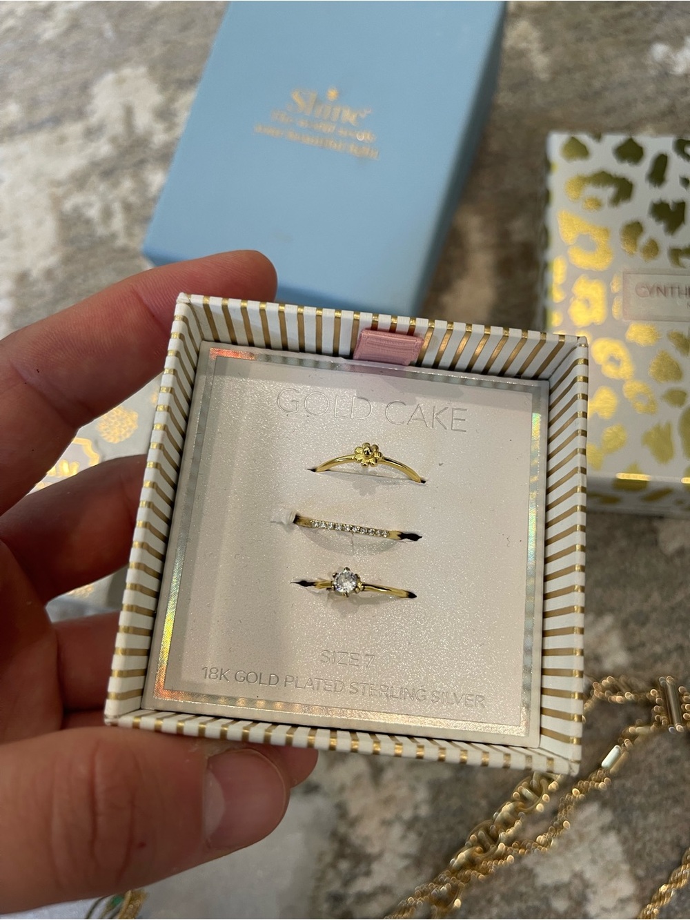 NWT Gold Cake Size 7 set of 3 18k plated gold over sterling silver rings